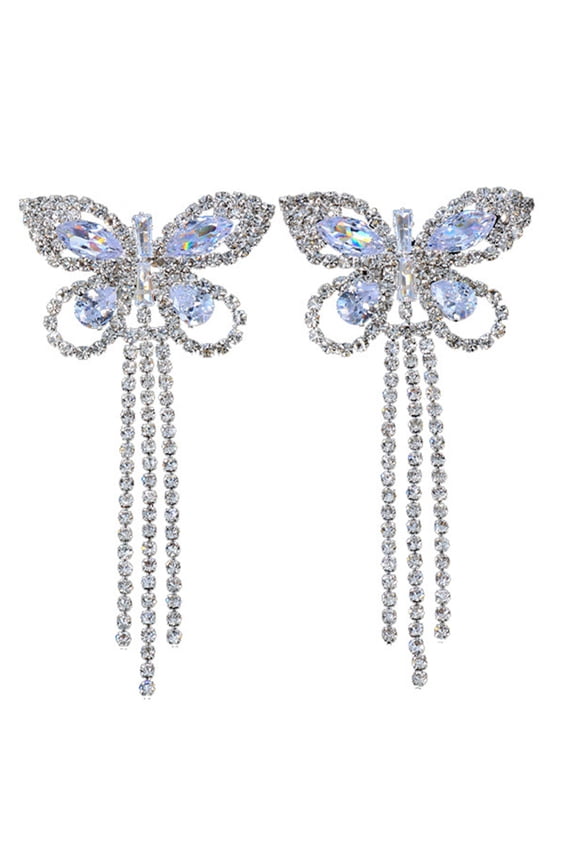 Alloy Butterfly Shape Nipple Covers Pasties with Flowing Tassels and Shimmering Rhinestones for Women Chest Jewelry