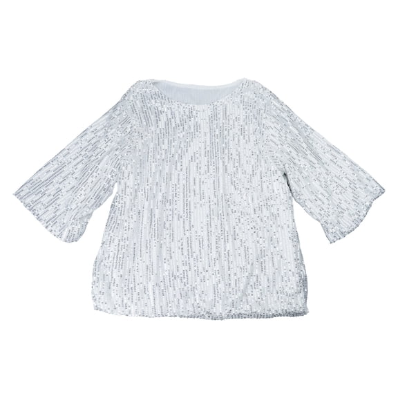 Glittering Womens Shining Sequined Party Top Round Neck Half Sleeve Sparkling T Shirt Blouse for Nightclub Party Wear