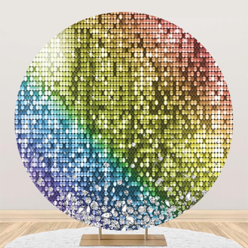 6.5ft Round Retirement Backdrop | Red With Gold Glitter Circle Photography Background | For Retire Party Photo Booth