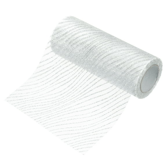 Glitters Mesh Ribbon, 6" x 10 Yards Sheer Glitters Yarn Ribbon Nylon Metallic Foil Wave Mesh Ribbon Rolls(Silver Grey)