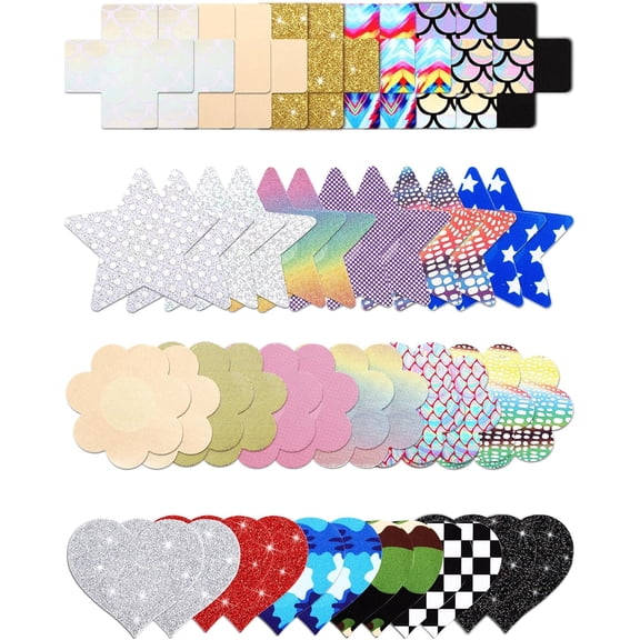 Glitters Nipple Cover Pasties Disposable Nipple Covers No Show Satin Breast Stickers Self Adhesive Pasties for Women
