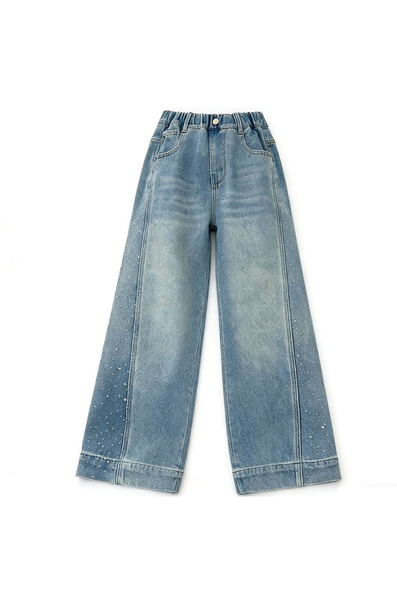 Glitterside Denim Jeans For Girls Featuring Sparkling Side Detailing And Flared Straight Leg Cut