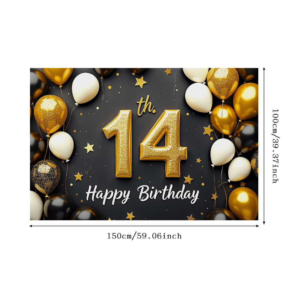 Glittery 14th Birthday Banner with Gold Elements Background Happy ...