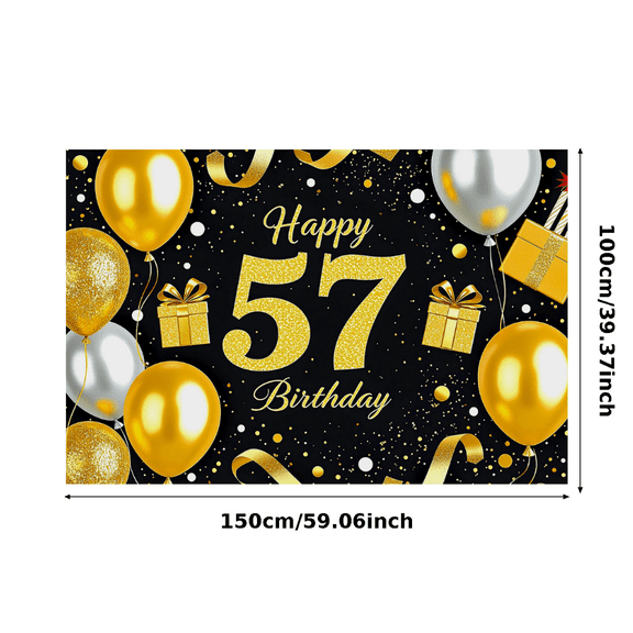 Glittery 57th Birthday Banner with Balloons Gift Boxes and Ribbons Background Backdrop Party Decoration Supplies for Birthday Party Photography Props Happy Birthday Celebrations