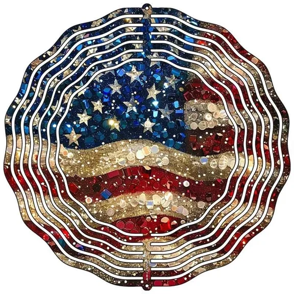 Glittery American Flag Novelty Metal Wind Spinner