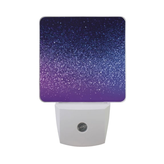 Glittery Background in Purple and Blue LED Night Light Sensor Lamp Plug-in Adjustable Brightness 2 Pack