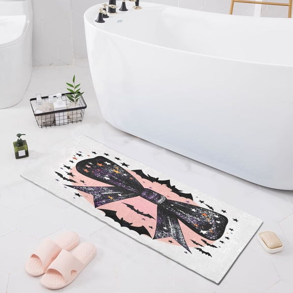 Glittery Bow with Bats Silhouette Bath Mat 39x20 Non-Slip Bathroom Rugs Absorbent Soft Plush Quick Dry for Tub Shower Kitchen Home Decor