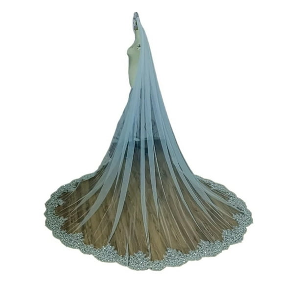 Glittery Bridal Wedding Veil with Pearl and Sequin Edge - Elegant Cathedral Veil for Brides