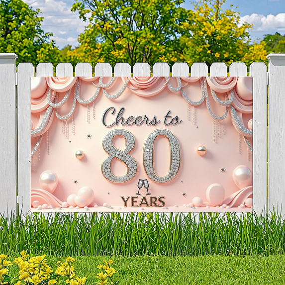 Glittery Design Cheers to 80 Years Milestone Celebration Banner Elegant Gemstone for Senior Party Anniversary Adult Celebration