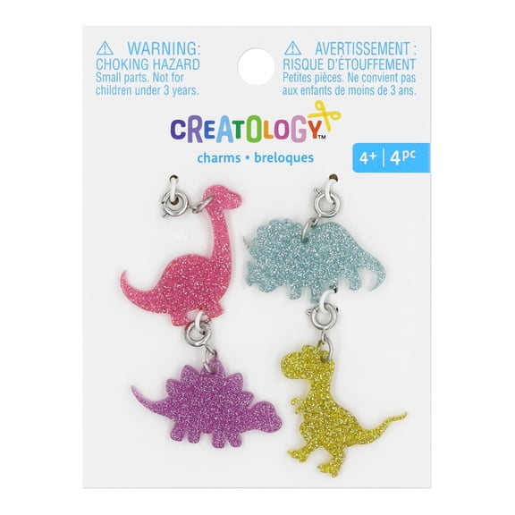 Glittery Dinosaur Charms by Creatology - Assorted Charms for DIY Jewelry - Accessories & Kids Crafts - 12 Pack