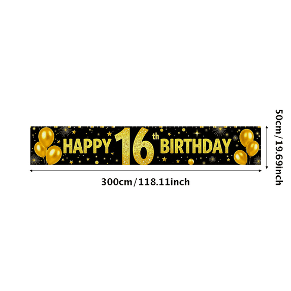 Glittery Gold Happy 16th Birthday Banner Backdrop Background Party Supplies Photography Props for Birthday Celebrations Party Decorations Photo Booth Decor