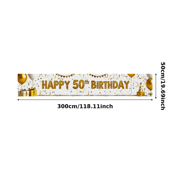 Glittery Gold Happy 50th Birthday Banner Background Party Decoration Photo Backdrop for Birthday Party Celebrations Photography Props Supplies