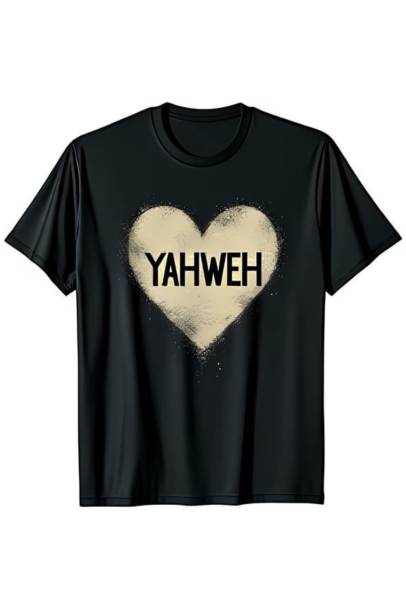 Glittery Gold Heart YAHWEH Black T-Shirt Bold Statement Casual Wear