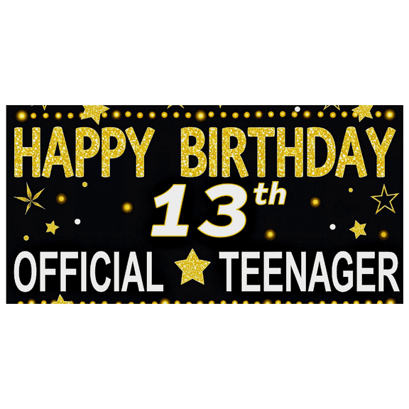 Glittery Gold Star Heart Decorated Happy Birthday 13th Official Teenager Banner Party Supplies Birthday Decoration Photography Props Backdrop Background