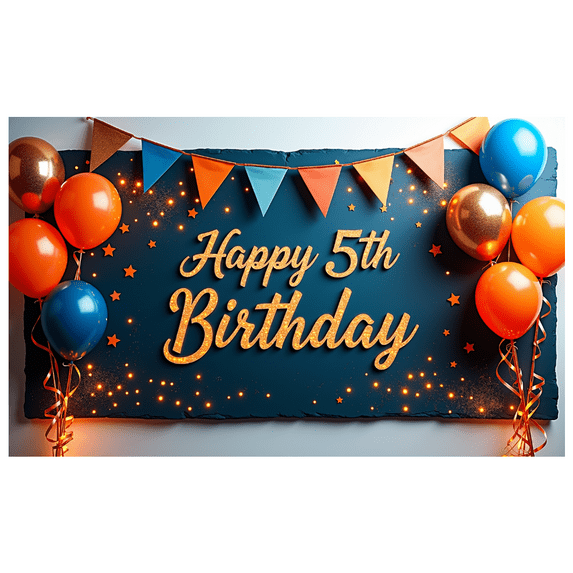 Glittery Happy 5th Birthday Banner with Star Elements Backdrop Party Supplies for Birthday Party Decoration Photography Props