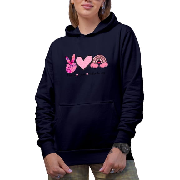 Glittery Heart Peace Love Valentines Romantic Holiday Perfect Gift, Navy Hooded Sweatshirt or Hoodie, Small