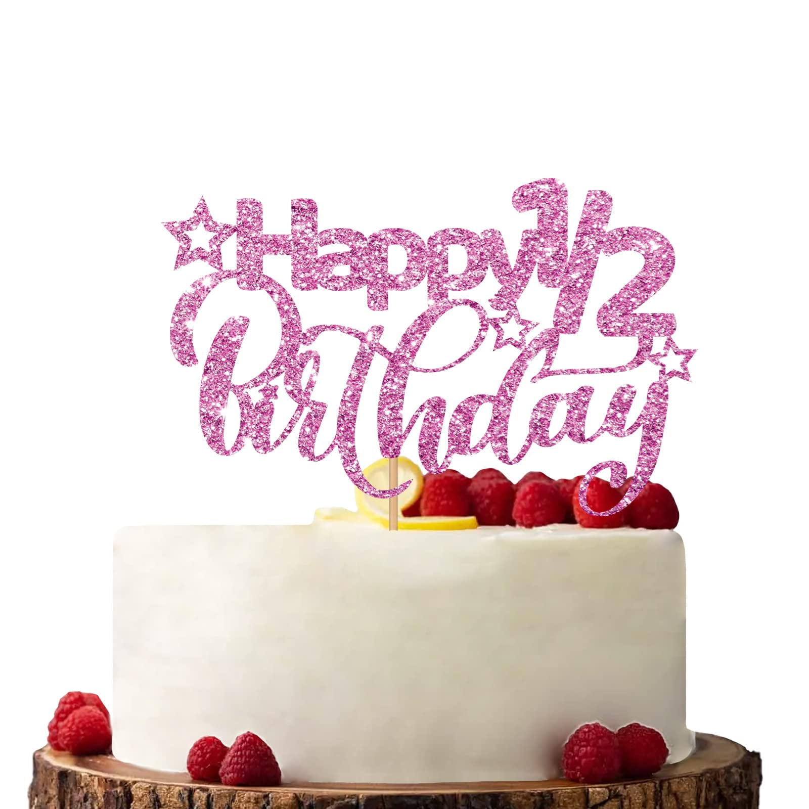 Glittery Pink Happy 1/2 Birthday Cake Topper - Celebrate 6 Months in ...