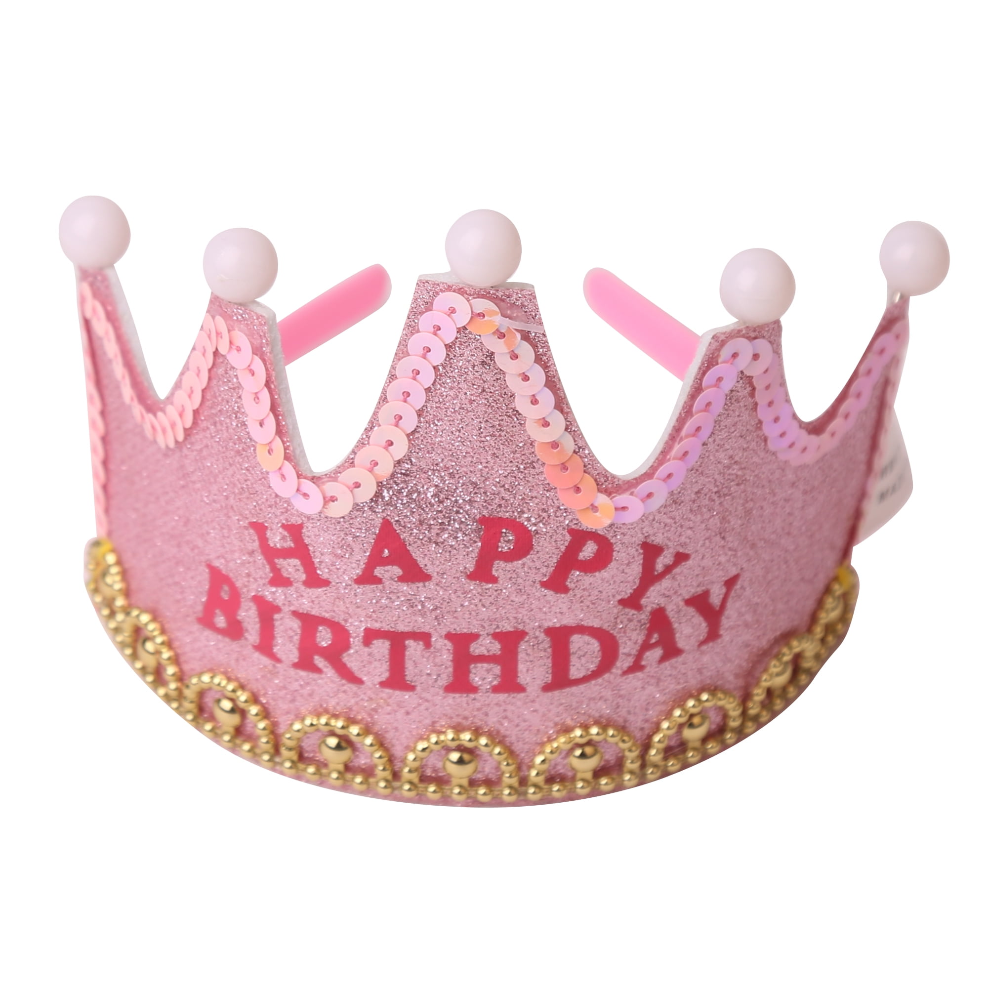 Glittery Pink Happy Birthday Light up Tiara Crown, Felt, Way to ...