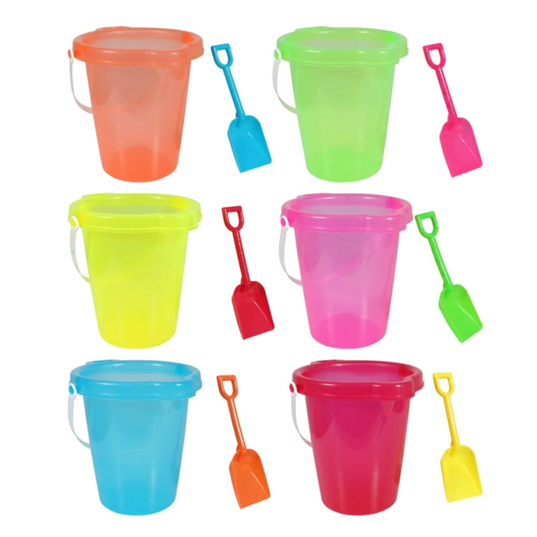 Glittery Plastic Beach Pails with Shovels 7 inches for Kids Sand Castle Bucket Mold Pail Summer Outdoor Pool Toys Practical Gift Party Favor Prize