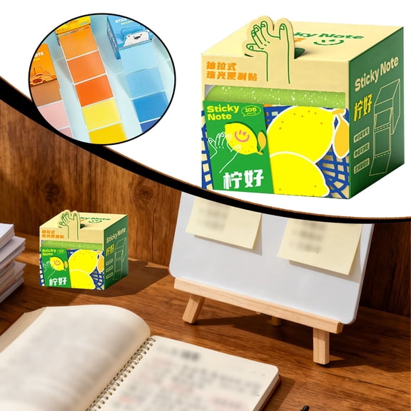Glittery Semi-Transparent Sticky Notes, Full Adhesive Sticker Notes with Cute Box, 105 Sheets