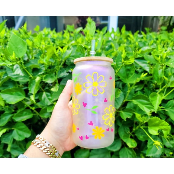 Glittery  Shiny Daisy Cup Iced Coffee Cup Glass