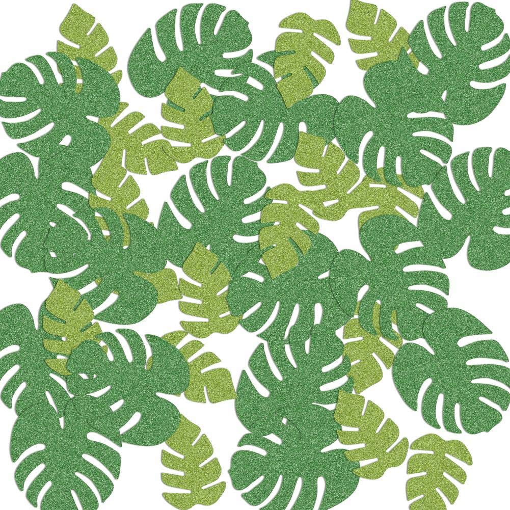 Glittery Green and Light Green Tropical Palm Leaf Confetti