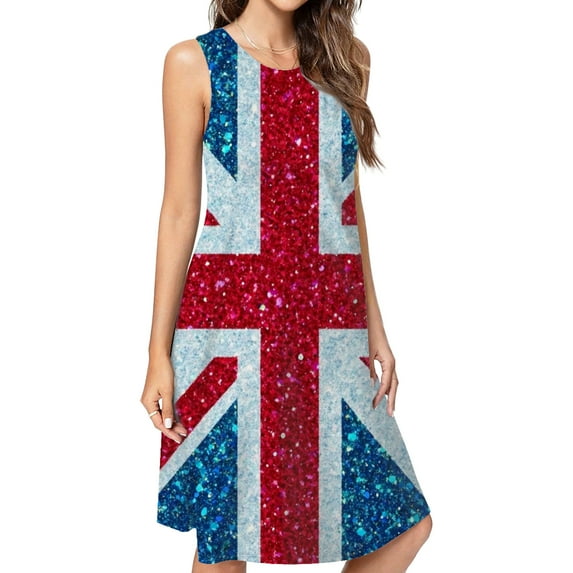 Glittery Union Jack Flag Dress Elegant Party Dresses Evening Dresses Women Dress Sleeveless Dress Ladies Dresses