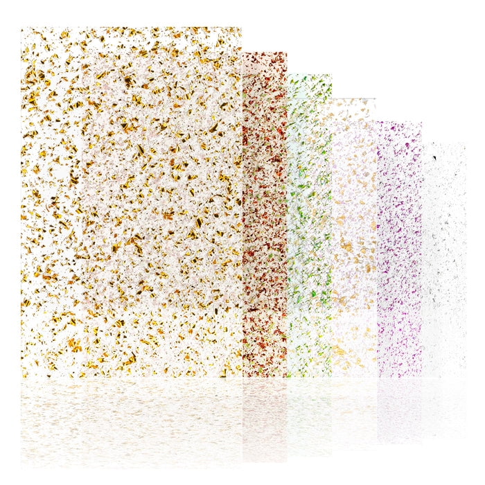 Glitz Acrylic Variety Pack– CO₂ Laser Variety Pack, 6 Sheets – 12x19 – 1/8” (2.6mm) Thick – Embedded Flake Sparkle – Glowforge Compatible - Craft Closet Brand