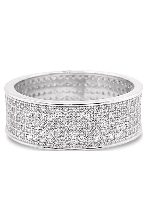 Five Row Wedding Band White Gold Rhodium Finish CZ