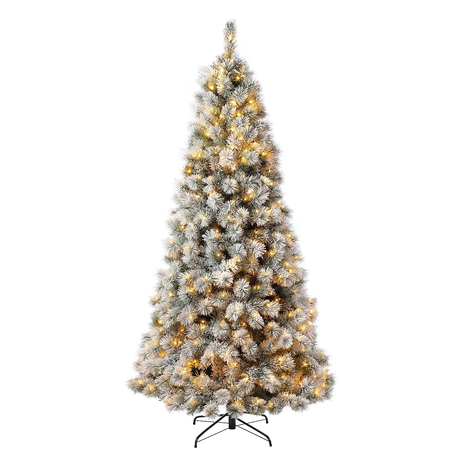 7.5ft Pre-Lit Snow Flocked Spruce Christmas Tree with Warm White Lights
