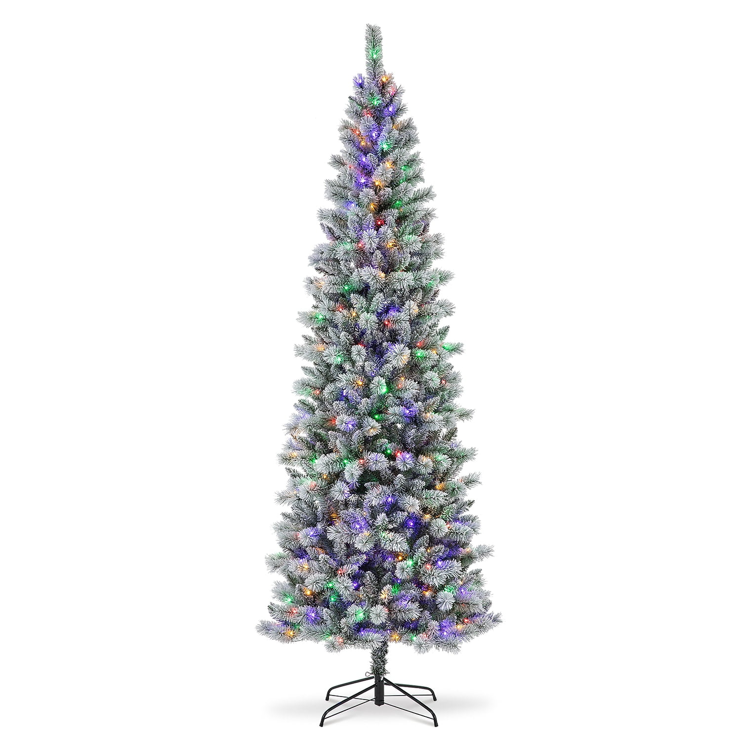 9' White Flocked Pine Christmas Tree with Multicolored Lights
