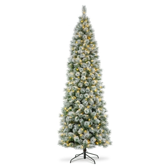 Glitz Design Glitzhome 9ft Pre-Lit Flocked Pencil Pine Artificial Christmas Tree with 500 Warm White