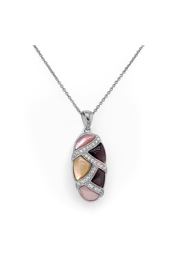 Mother of Pearl Necklace White Gold Rhodium Finish CZ Glitz Design