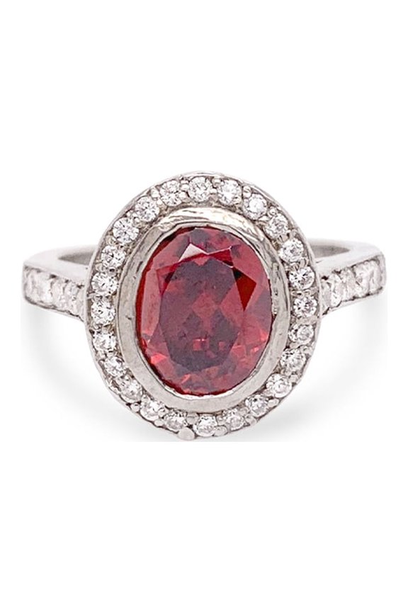 Red Center Stone Engagement Ring for Women Cz