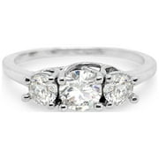 Glitz Design Three Stone Anniversary Ring for Women White Gold Finish Cz