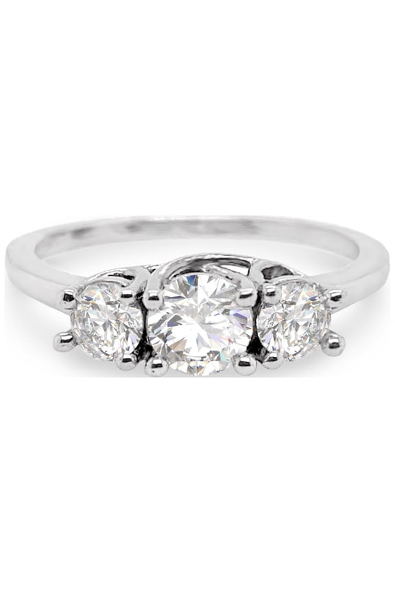Three Stone Engagement Ring White Gold Finish Cz