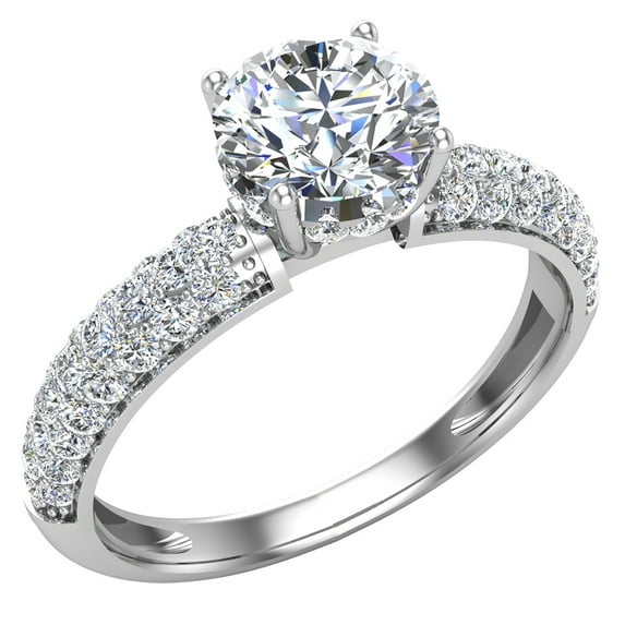 Glitz Design Trio Pavé Three row Diamond Engagement Ring 14K White Gold 1.20 CT (G,VS)