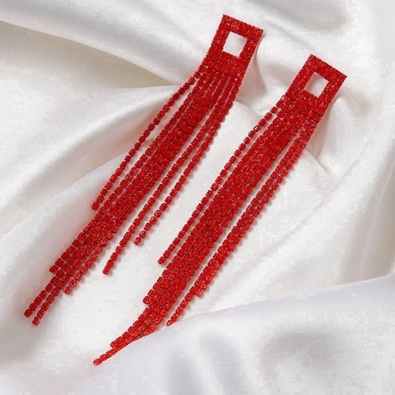 RubyLee Elegance Tassel Red Glitz and Glam Earrings, Stainless Steel, Includes Jewelry Pouch, 2 Count