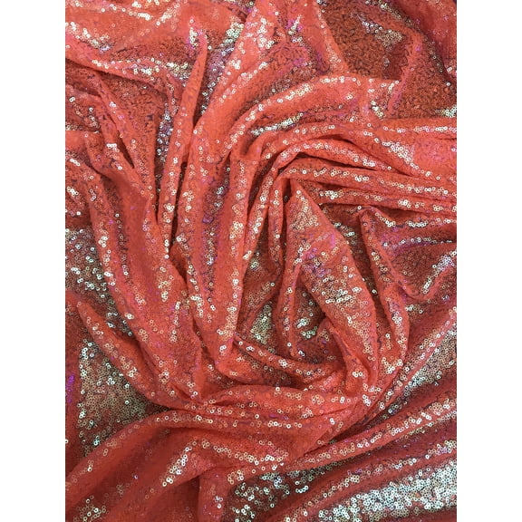 Glitz Sequins on Mesh, Non-Stretch, Sells by the Yard from Sal Tex Fabrics, Iridescent Orange