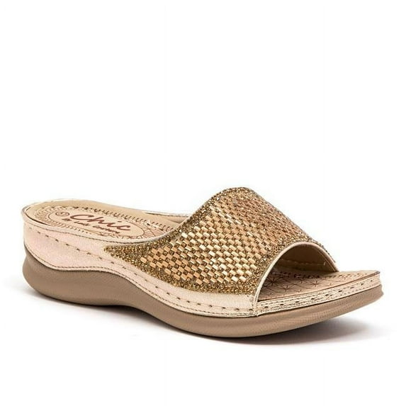 Glitz Slide Slipper with a Padded Foot Bed, Gold - Size 41