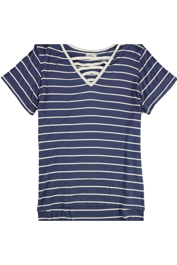 Womens Ladder Front Pullover Blouse, Blue, Plus Size, 1X