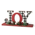 thumbnail image 1 of Glitzhome 11.4 x 5.4 Inches Christmas Wooden Plaid "JOY" Table Decor, 1 of 6