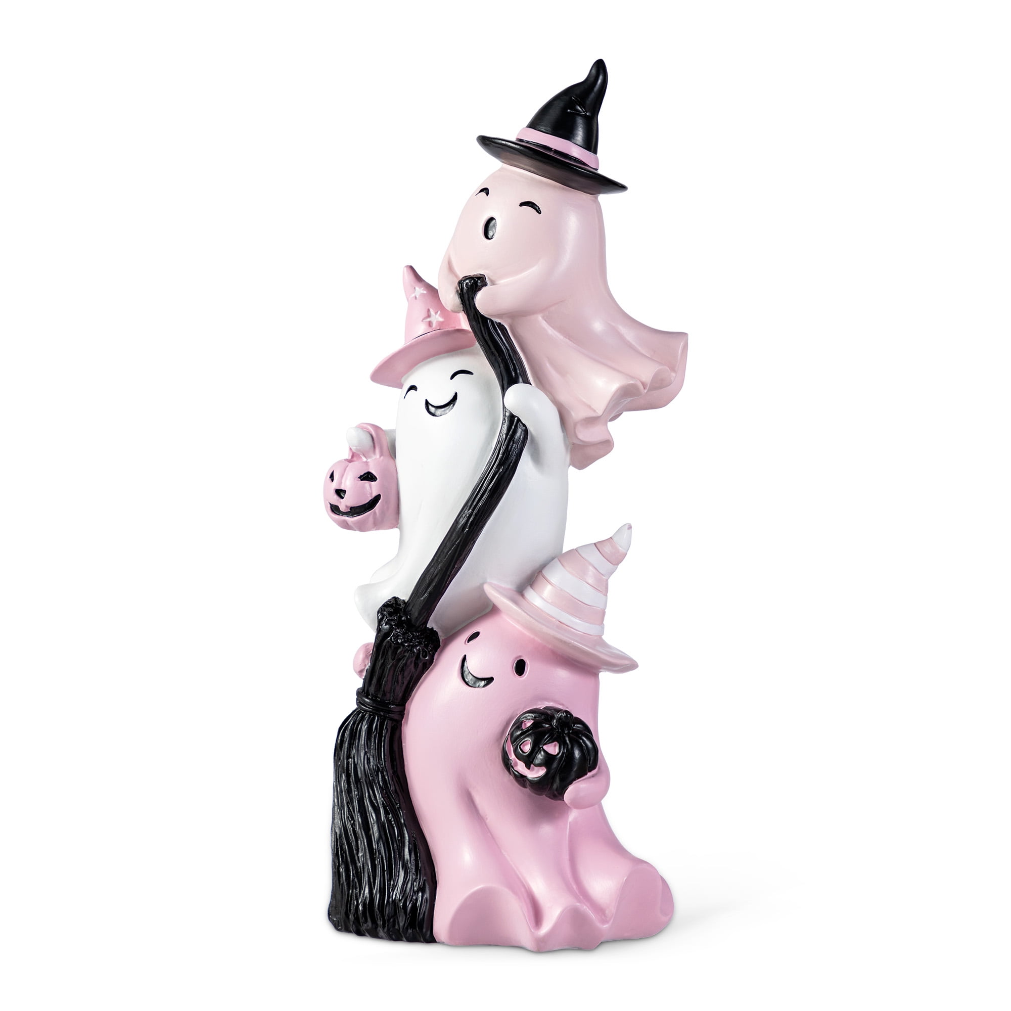 Glitzhome 13.00''H Halloween Polyresin Stacked Pink Ghost Table