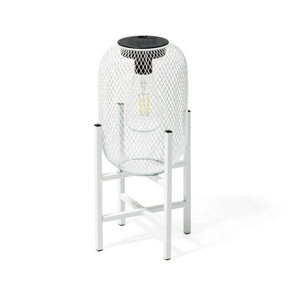 Glitzhome 14.25"H White Metal Mesh Solar Powered Outdoor Lantern with Stand 1-Piece