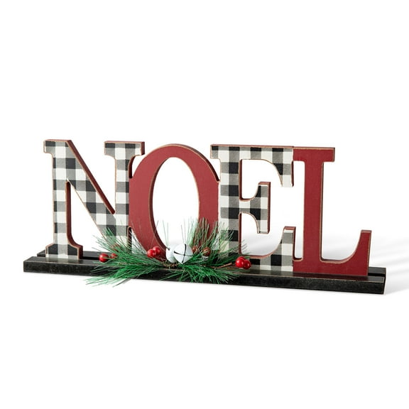 Glitzhome 15 x 3 Inches Christmas Wooden Plaid "NOEL" Table Decor