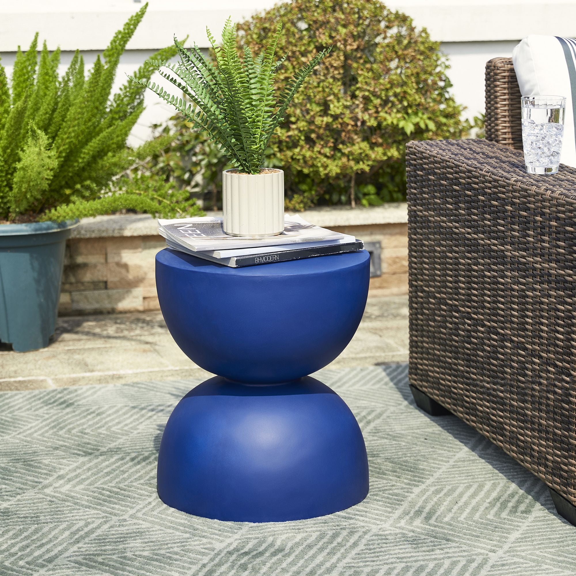 Glitzhome Multi-functional MGO Cobalt Blue Garden Stool or