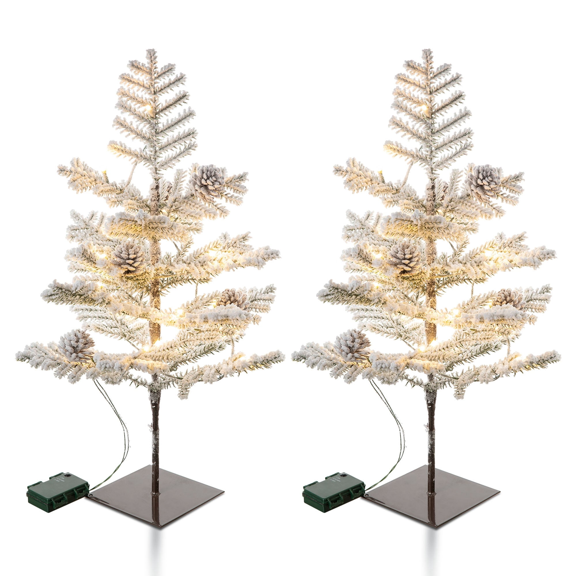 Glitzhome 2 Pack 2ft Pre-Lit Upward Wrapped Flocked Pine Artificial ...