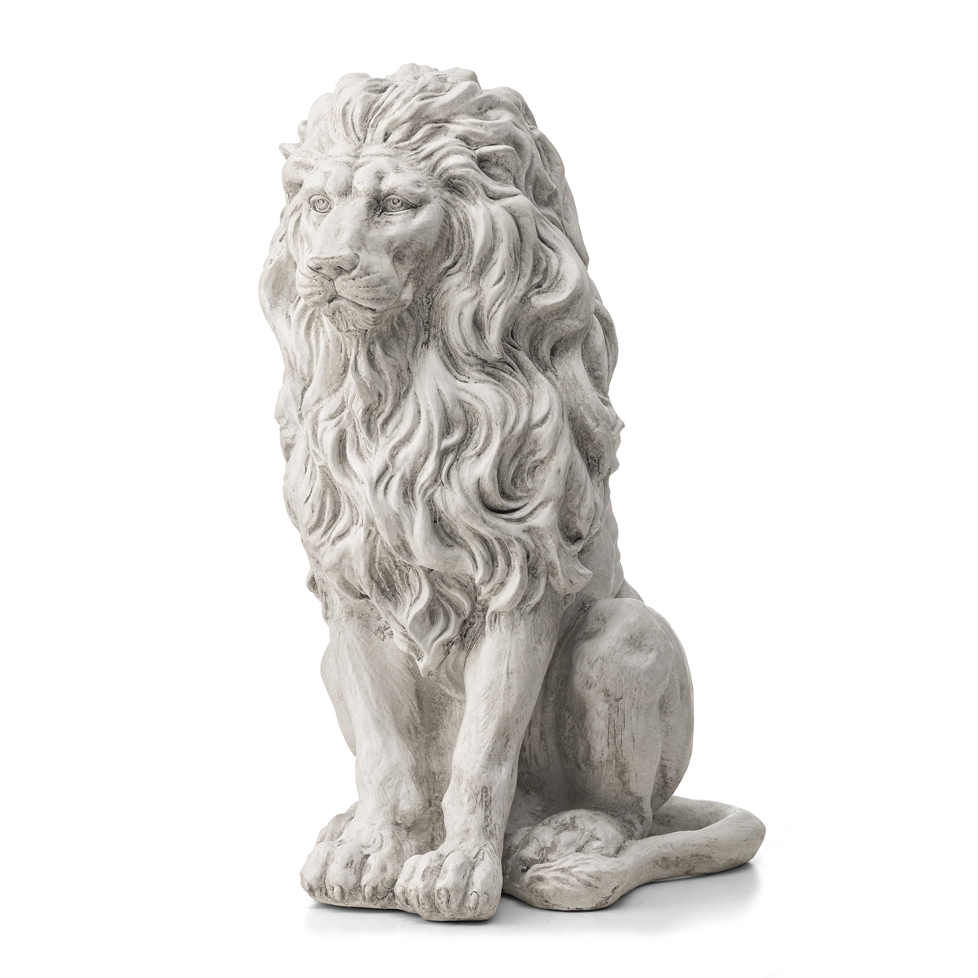 27.75" White Faux Stone Guardian Lion Garden Statue
