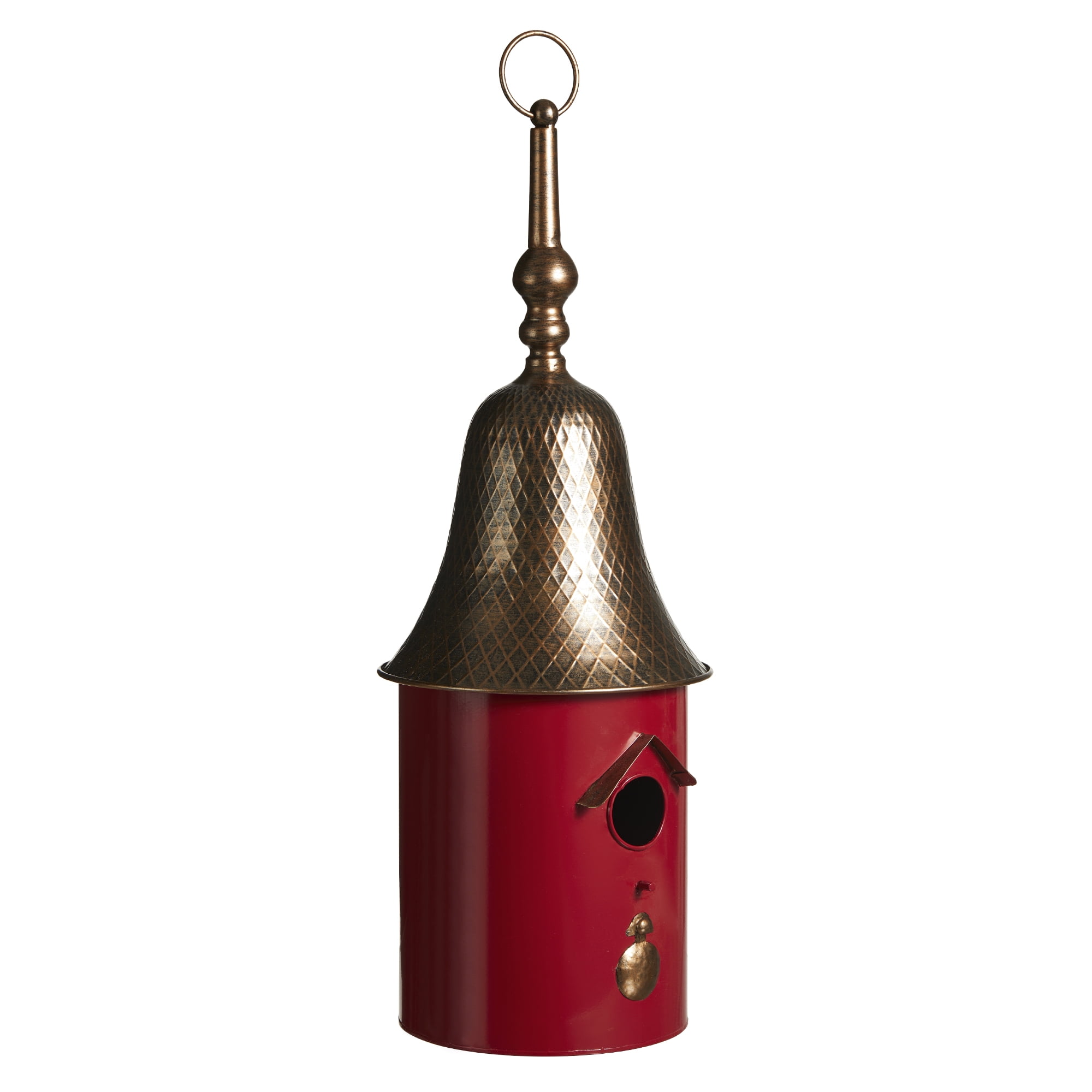 24" Red and Bronze Metal Pagoda Roof Outdoor Birdhouse