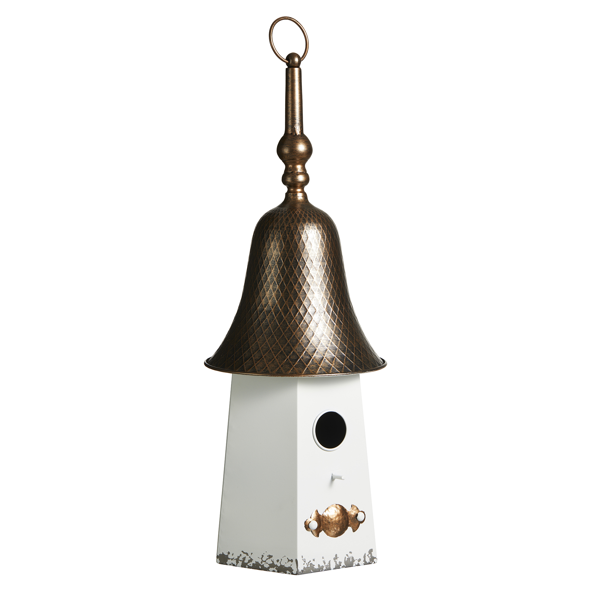Glitzhome 24"H Metal Washed White Bell Roof Decorative Outdoor Garden Birdhouse